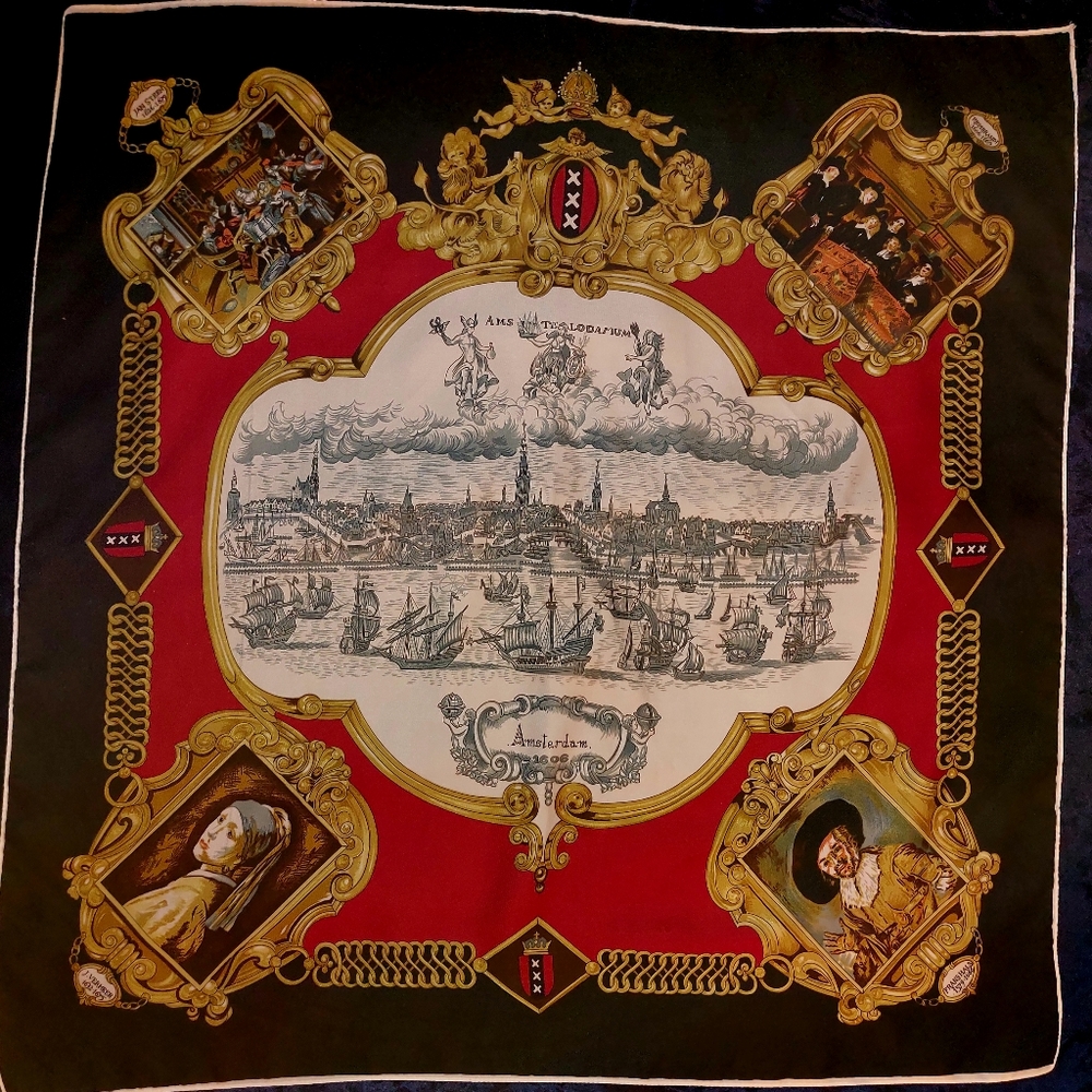 Vintage Souvenir Scarf Holland Amsterdam Souvenir 1970s